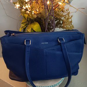 Cole Haan blue travel tote leather handbag purse airline carryon